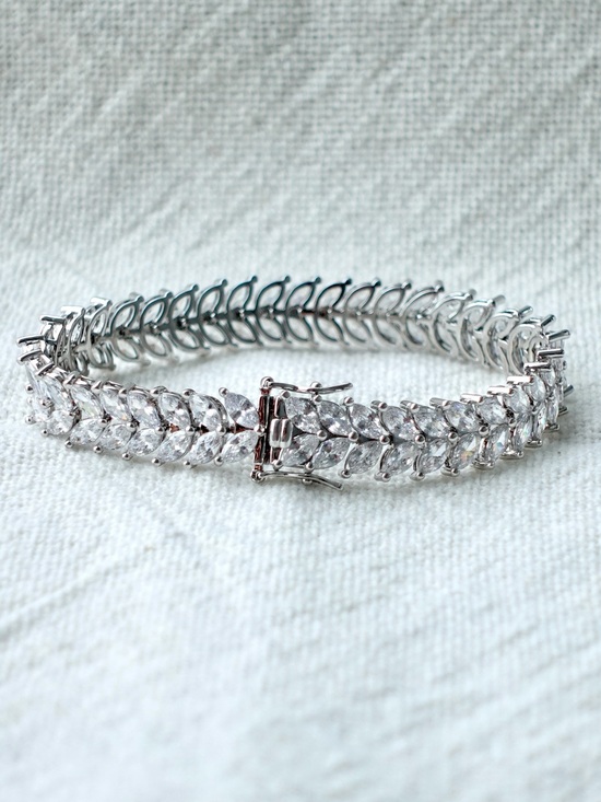 Jewelry - Silver Marquise Rhodium with Cubic Zirconia Tennis Bracelet